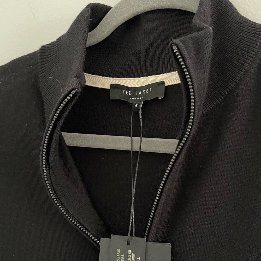 Ted Baker Merino Wool quarter-Zip XL Black Grey Preppy Luxury Sweater NWT size 5 - Picture 6 of 12